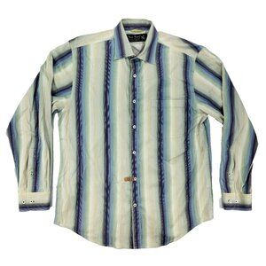 Nat Nast Mens Dress Shirt M Blue/White Striped Long Sleeve Button Up